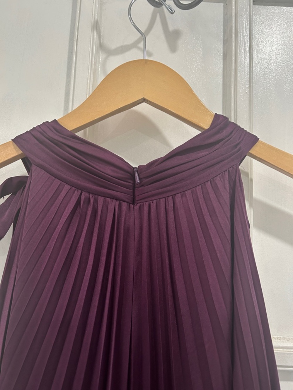 NWT MAC DUGGAL Purple Pleated Satin Halter Neck High Low Gown - Size 16 - Picture 6 of 13
